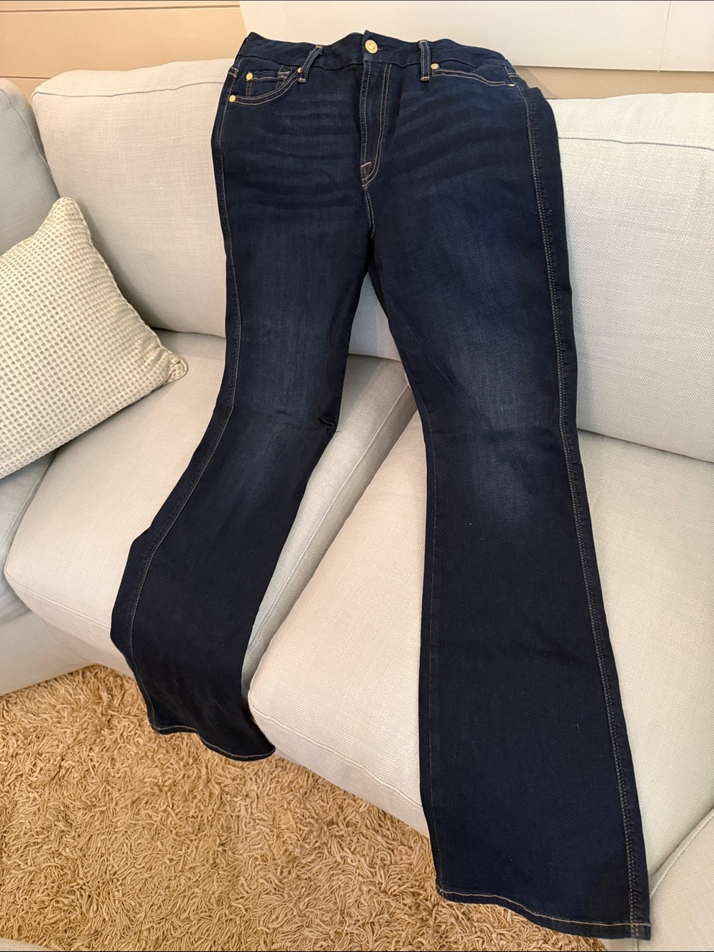 7 For All Mankind Dark Indigo Boot Cut Jeans with Gold Hardware